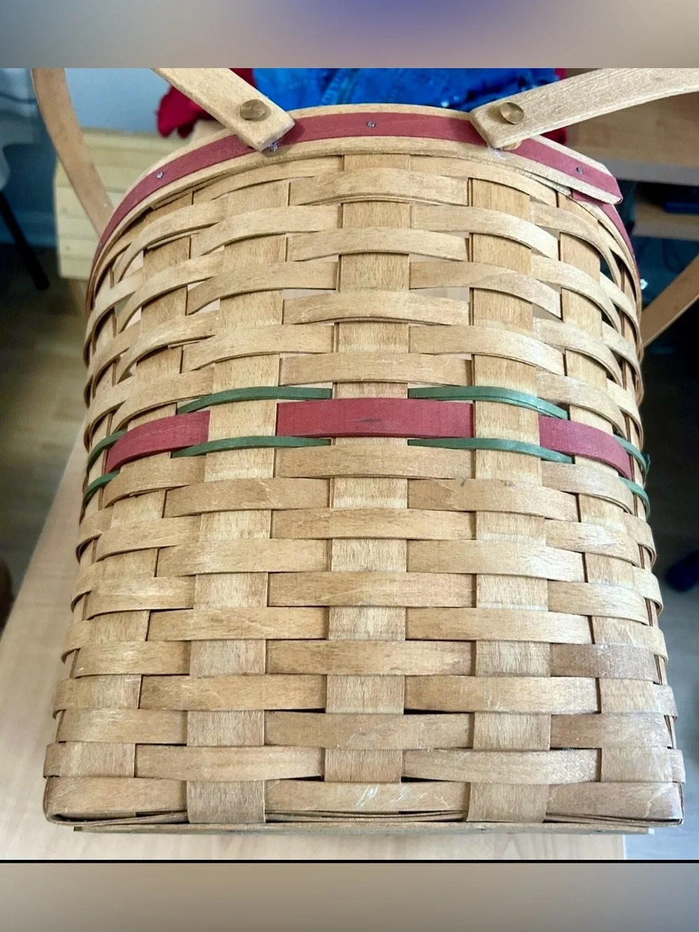Longaberger laundry basket 1990 very large floor model with 2 swing handles